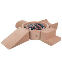 Baseinas su kamuoliukais KiddyMoon Soft Obstacles Course and Ball Pool Round 300 Balls, 90 cm x 90 cm, 305 vnt, ruda sp./žalia sp.