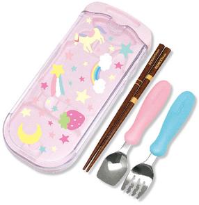 Stalo įrankiai Edison Mama Portable Utensil Set, 3 m., nerūdijantysis plienas/mediena/polipropilenas (pp), rožinė sp.