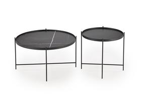 Kavos staliukų komplektas Domoletti, juoda sp./marmuro sp., 48 - 73 cm x 48 cm x 40 - 47 cm