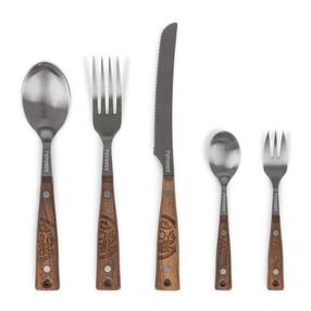 Matka söögiriistade komplekt Petromax Camping Cutlery, roostevaba teras, pruun v./hõbe v., 5 tk