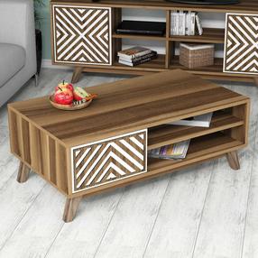 Kavos staliukas Kalune Design Ynci, balta sp./riešuto sp., 105 cm x 60 cm x 38.2 cm