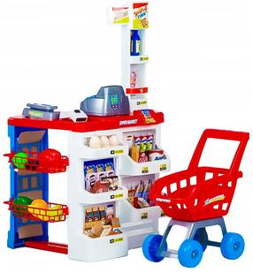Rotaļlietu veikala komplekts EcoToys Supermarket, balts krās./sarkana krās.