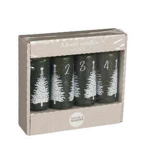 Svece, cilindriskas Advent, 60 h, 4 gab., zaļa krās.