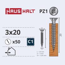 Medsraigtis, universalieji Haushalt PZ1, 3 x 20 mm, balta sp., 50 vnt.
