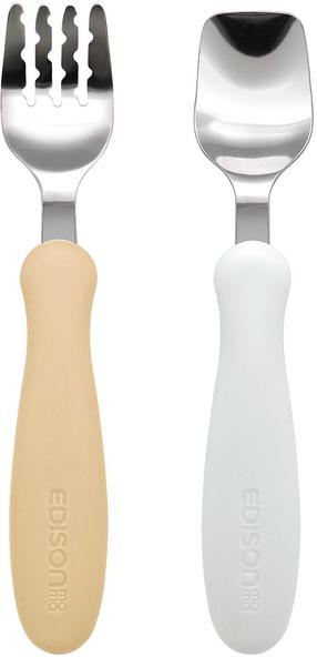 Stalo įrankiai Edison Mama Fork & Spoon KJ2836, 18 mėn., nerūdijantysis plienas/polipropilenas (pp), balta sp./smėlio sp.