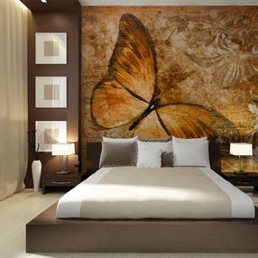 Fototapetas Artgeist Insect World - Beautiful Butterfly On A Background With Floral Patterns In Sepia FTNT1556, 270 cm x 350 cm