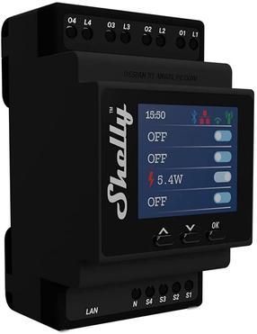 Реле Shelly 4Pro PM, 40 а, 240 В, 4 Вт