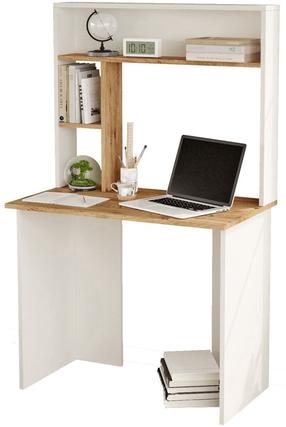 Rašomasis stalas su lentyna Kalune Design BR2 AW, 90 cm x 51.6 cm, 148.6 cm, ruda sp./balta sp.