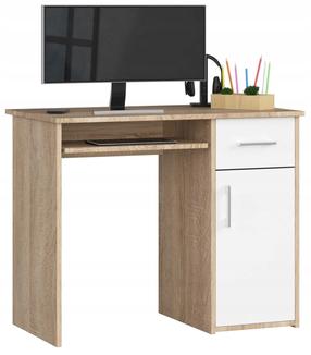 Rašomasis stalas su lentyna Akord Pin, 90 cm x 50 cm, 74 cm, balta sp./sonoma ąžuolo sp.