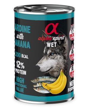 Šlapias šunų maistas Alpha Spirit, sardinės/bananas, 0.400 kg
