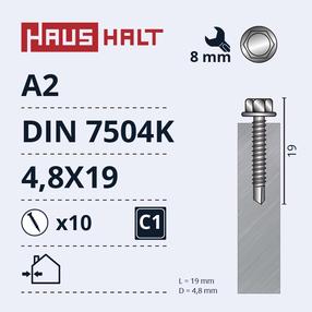 Pašvītņojošā skrūve Haushalt, 4.8 mm x 19 mm, 10 gab.