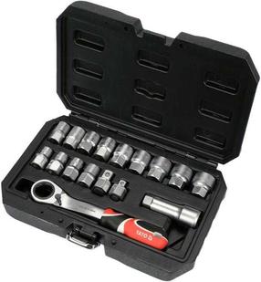 Įrankių rinkinys, veržliarakčio ir galvučių rinkinys Yato YT-38653, 195 mm, 10 - 24 mm, 17 vnt.