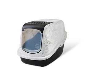 Uždaro tipo kačių tualetas Savic Nestor Marble, balta sp./juoda sp., uždaras, 56 cm x 39 cm x 38.5 cm