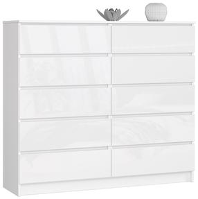Komoda Akord K140, skaidri sp./balta sp., 121 cm x 138 cm x 40 cm