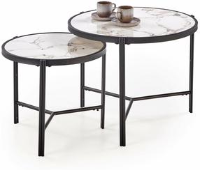 Kavos staliukų komplektas Fatima, baltas/juodas, 48 - 63 cm x 63 cm x 43 - 50 cm, 2 vnt.