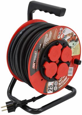 Ilgintuvas su rite AWTools Professional Line AW70223, 3 x 1,5 mm², 50 m, IP44, 4 lizdų, juoda sp./raudona sp.