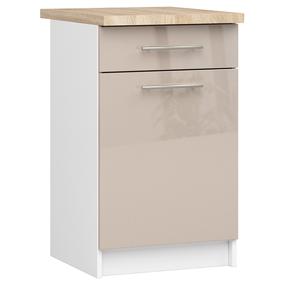 Apatinė virtuvinė spintelė Akord Furniture Factory Oliwia S50 SZ1, balta sp./šviesiai ruda sp., 46 cm x 50 cm x 85 cm
