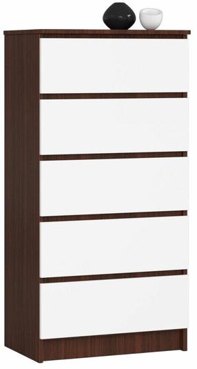 Komoda Akord Furniture Factory K60, balta sp./wenge sp., 121 cm x 40 cm x 60 cm