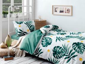Patalynės užvalkalų komplektas Mijolnir Monstera 162ELR9367, balta sp./žalia sp., 50 x 70 cm, 160 x 220 cm