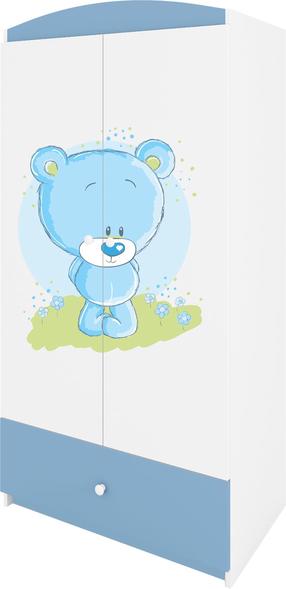 Bērnu skapis Kocot Kids Babydreams Blue Teddybear, zila krās./balta krās., 90 cm x 52 cm x 175.5 cm