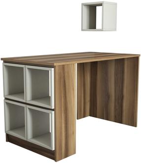 Kirjutuslaud ja riiul Kalune Design Box 845HCT3806, 120 cm x 65 cm, 75 cm, kreemjasvalge/pähklipuu v.