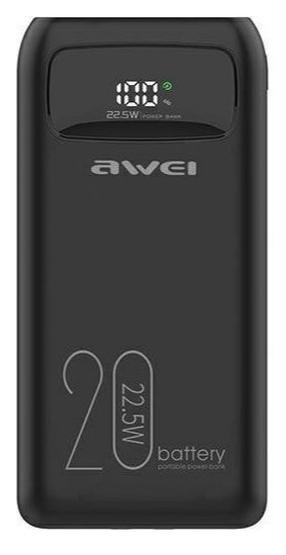 Lādētājs-akumulators (Power bank) Awei P169K, 20000 mAh, 18 - 22.5 W, melna krās.