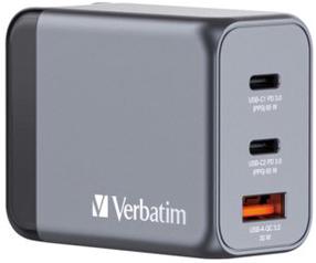 Telefono įkroviklis Verbatim GNC-65, USB Type A/2 x USB Type C, pilka sp., 65 W