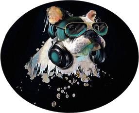 Vonios grindų kilimėlis Foutastic Glasses Dog 359CHL4584, balta sp./juoda sp./žalia sp., 100 cm x 100 cm, Ø 100 cm