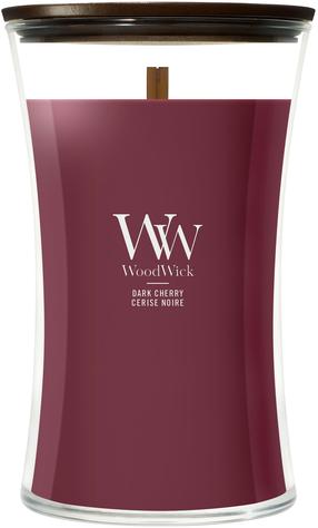 Žvakė, aromatinė WoodWick Hourglass dark cherry, 90 - 140 h, 609 g, tamsiai raudona sp.