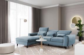 Kampinė sofa Foble Velvetmat 100, mėlyna sp., kairinė, 196 x 267 cm x 100 cm