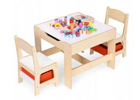 Vaikų kambario baldų komplektas: stalas su rašymo lenta ir dvi kėdės , EcoToys, ZKC-1C, rusva