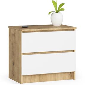 Naktinis staliukas Akord K60, ąžuolo sp./balta sp., 55 cm x 60 cm x 40 cm
