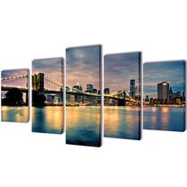 Foto paveikslas VLX Brooklyn Bridge River View 5pcs, 100 cm x 50 cm