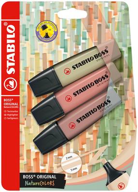 Текстовый маркер Stabilo BOSOoriginal NatureColors, зеленый цв./розовый цв./коричневатый цв.