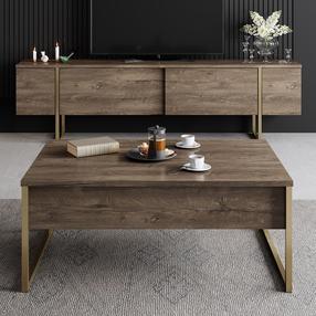 Svetainės baldų komplektas Kalune Design Luxe, vidaus, aukso sp./riešuto sp.