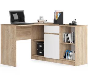 Rašomasis stalas su lentyna Akord Furniture Factory B-17, 126 cm x 120 cm, 79 cm, balta sp./sonoma ąžuolo sp.