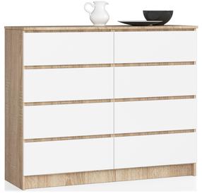 Komoda Akord K120, balta sp./sonoma ąžuolo sp., 99 cm x 40 cm x 120 cm