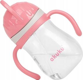 Dzeramā pudele ar silikona salmiņu Akuku A0676, 280 ml, 9 mēn., polipropilēns (pp), rozā krās.