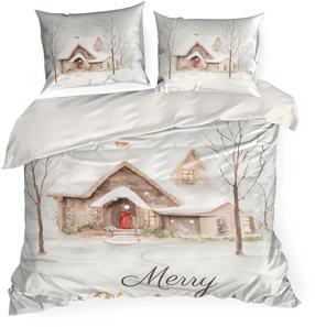 Kalėdinis patalynės užvalkalų komplektas PTS-014, balta/įvairių spalvų/smėlio, 200 x 220 cm
