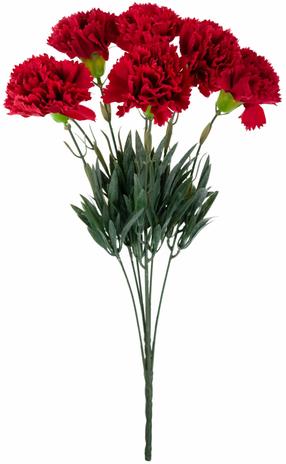 Dirbtinių gėlių puokštė, gvazdikas, raudona sp./žalia sp., 43 cm