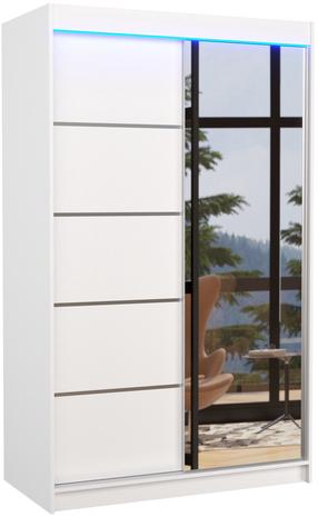 Riidekapp ADRK Nicea LED, valge v., 58 cm x 120 cm x 200 cm, peegliga