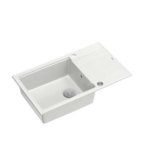 Virtuves izlietne Quadron Evan 136 XL, granīts, 86 cm x 50 cm x 21 cm, balts krās./nerūsējošā tērauda krās.