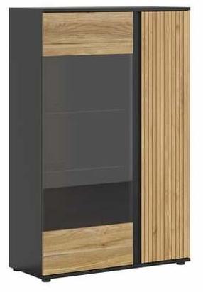 Vitriinkapp Luen, tamm v./must v., 95 cm x 39.5 cm x 146 cm
