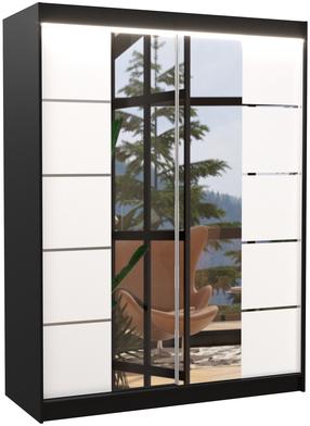 Riidekapp ADRK Nordic LED, valge v./must v., 58 cm x 150 cm x 200 cm, peegliga