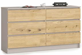 Komoda Akord K140 6SZ CLP PK, kašmyro sp./artisan oak sp., 77 cm x 138 cm x 40 cm
