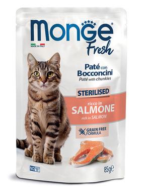 Mitrā kaķu barība Monge Pate with Chunkies Sterilised, lasis, 0.085 kg
