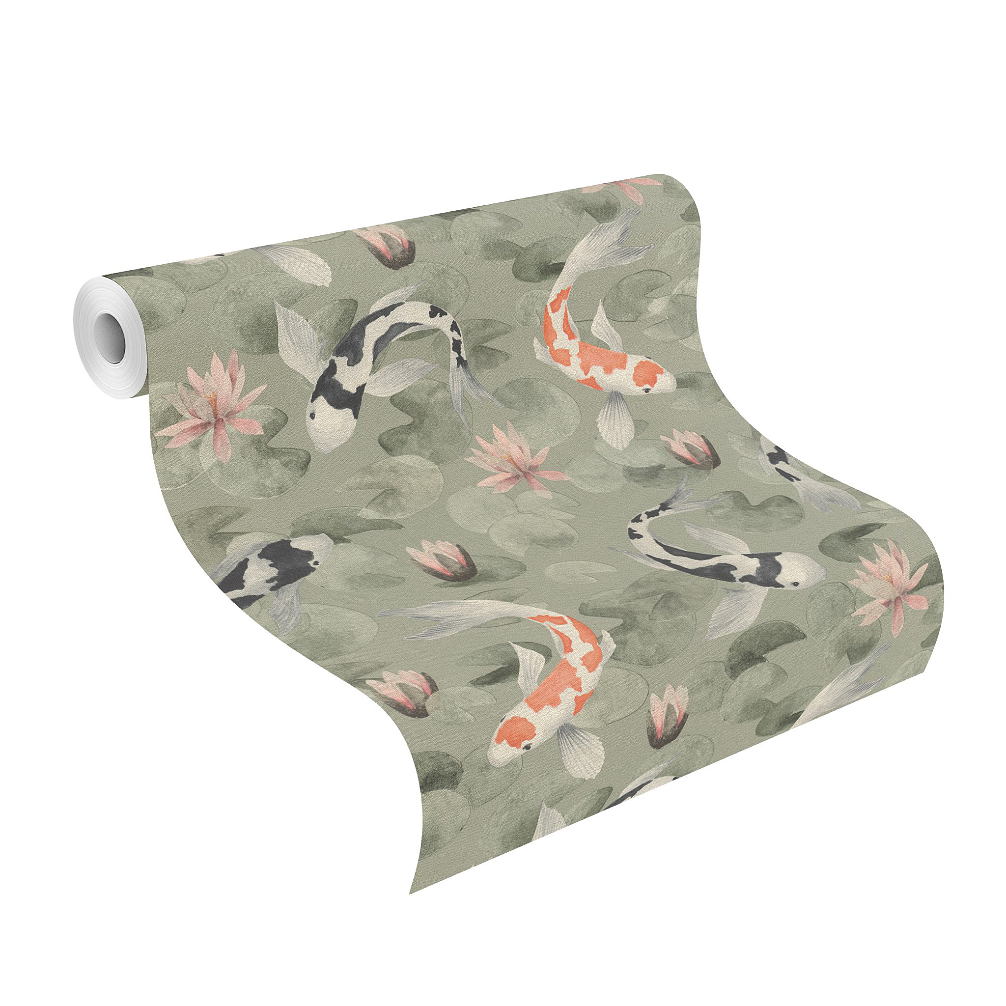 Tapeet Rasch Kimono 409437, vinüül, valge v./must v./roheline v.