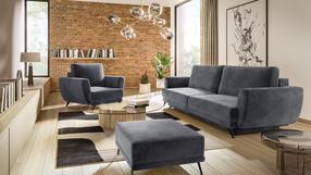 Baldų komplektas Megis 3F & 1F & Pouf, vidaus, tamsiai pilka sp.