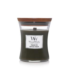 Svece, aromātiskā WoodWick Frasier Fir, 65 h, 275 g, zaļa krās.