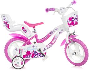 Vaikiškas dviratukas su papildomais ratukais, miesto Dino Bikes Flappy, balta sp./rožinė sp., 12"